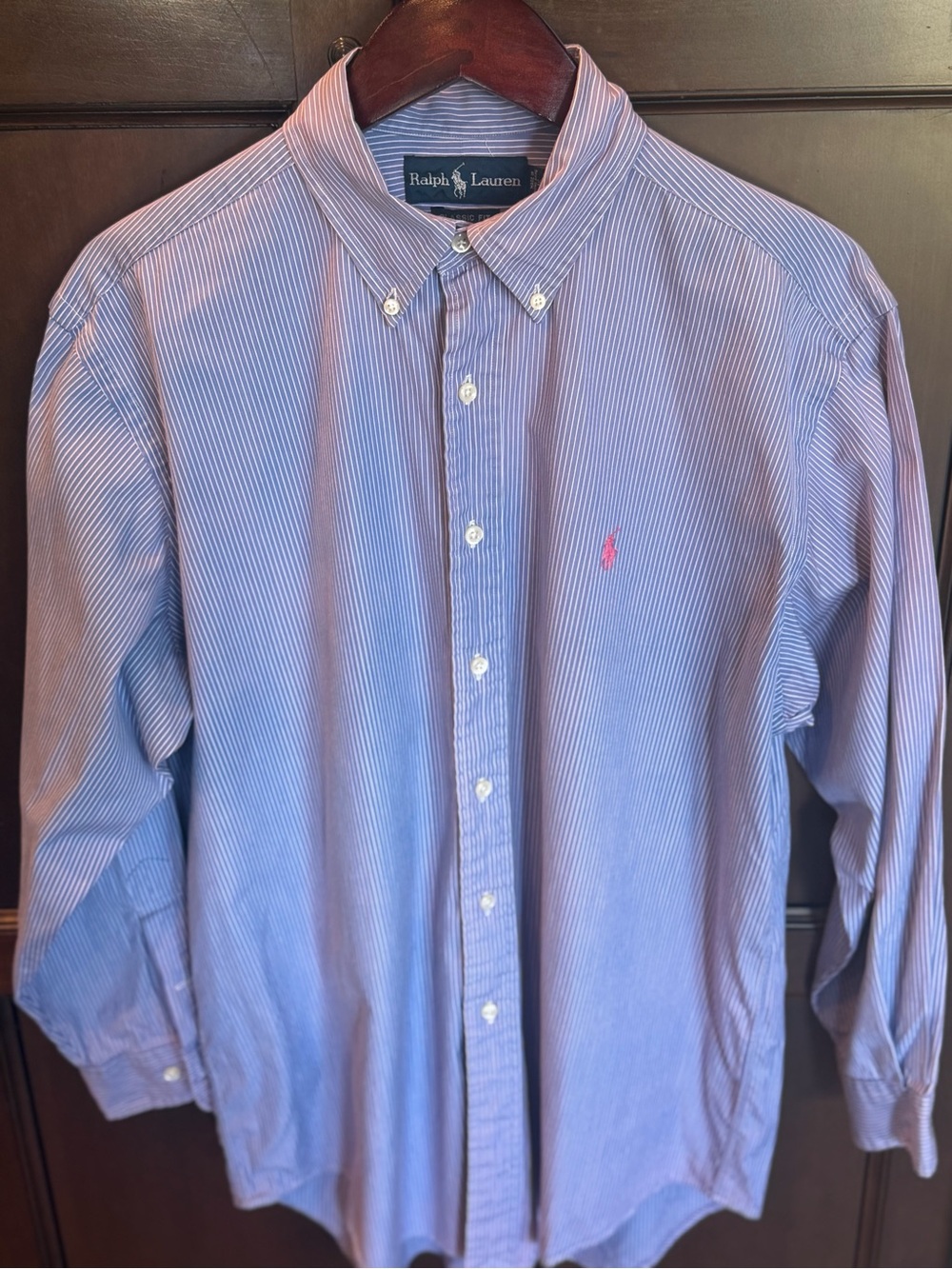 Ralph Lauren Light Blue White Pinstripe Button-Down Shirt pink  16 32/33